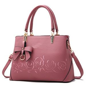 Women's Rectangular Shoulder Handbag with Rose Sti